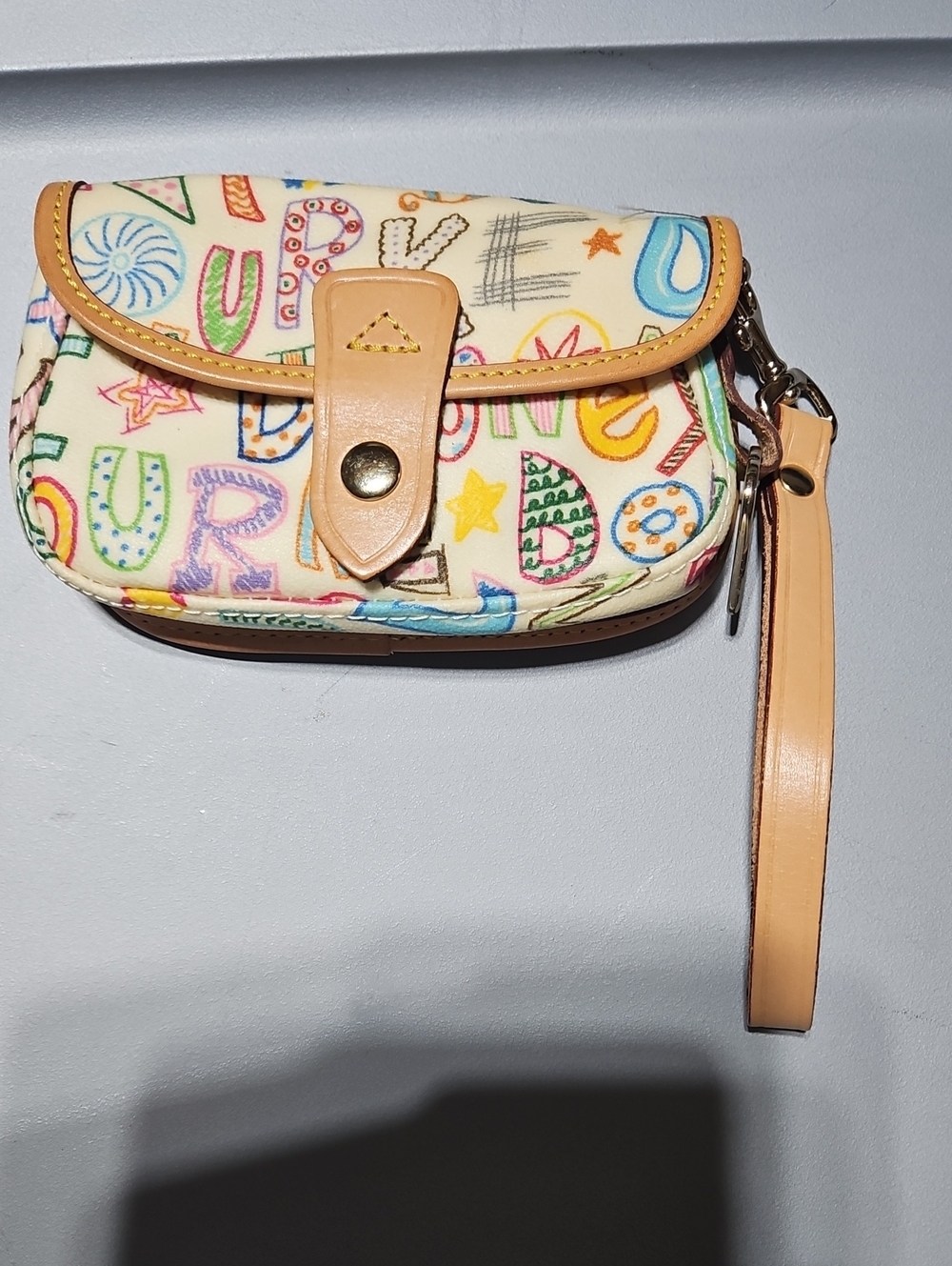 Multicolor Dooney Print Wristlet Pouch - Cream